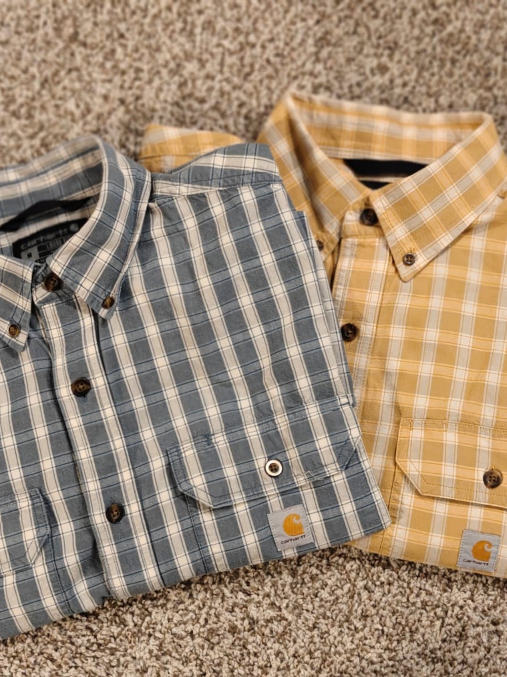 Carhartt Men’s Plaid Button-Down 2 Shirts in Blue and Yellow